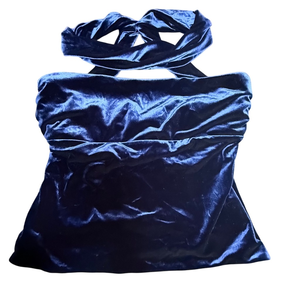 Zara Velvet Strapless Top Blue Evening Party Medium‎